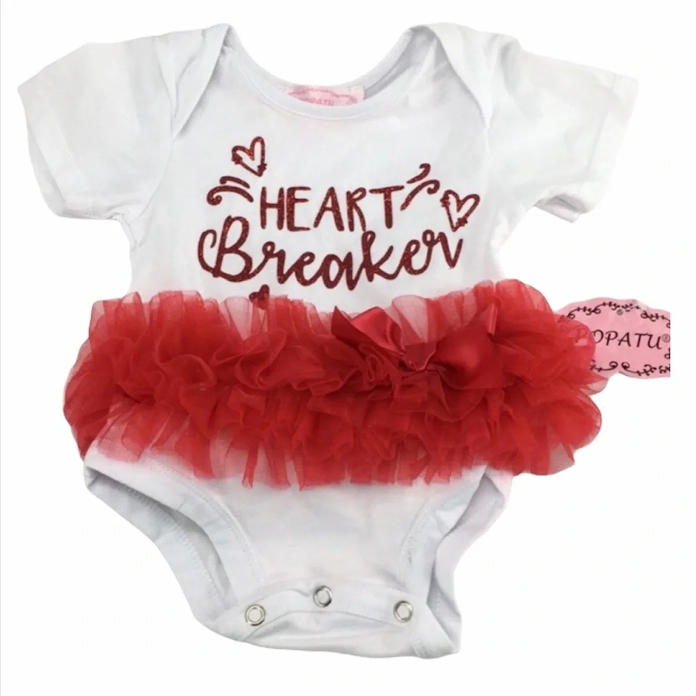 Popatu Heart Breaker Valentines Onesie, Red, 3-6M